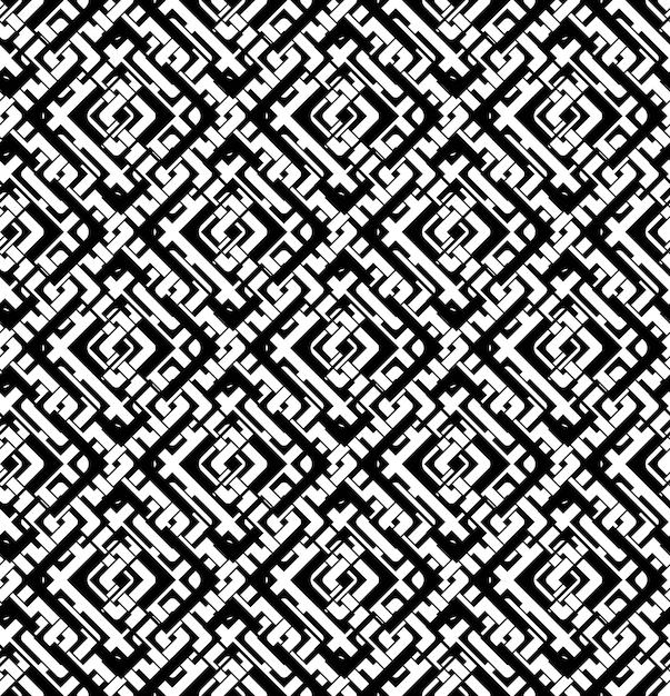 Vector modelo inconsútil geométrico texturizado abstracto blanco y negro. telón de fondo textil vector monocromo simétrico. laberinto entrelazar rombos.