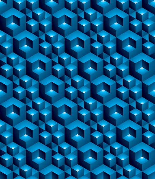 Modelo inconsútil geométrico texturizado abstracto colorido. Telón de fondo textil brillante vectorial con cubos y cuadrados tridimensionales. Cubierta futurista contemporánea gráfica.