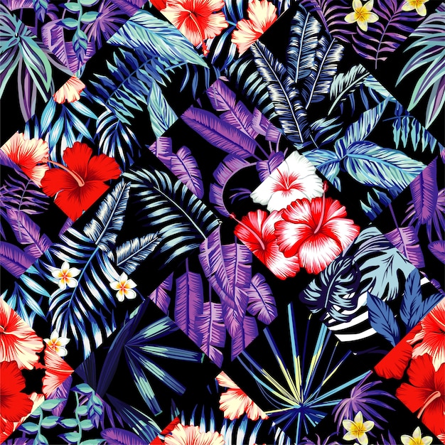 Vector modelo inconsútil de moda del remiendo floral tropical