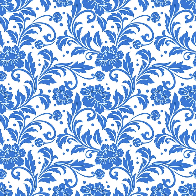 Modelo inconsútil del ornamento de la flor monocromática azul.