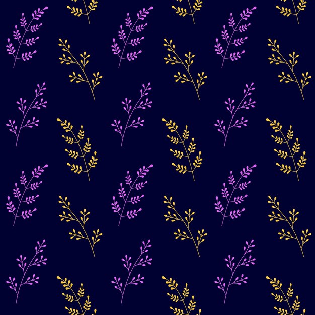 Modelo inconsútil de la planta elegante sobre fondo oscuro. Ilustración de vector de ramitas de campo simple.