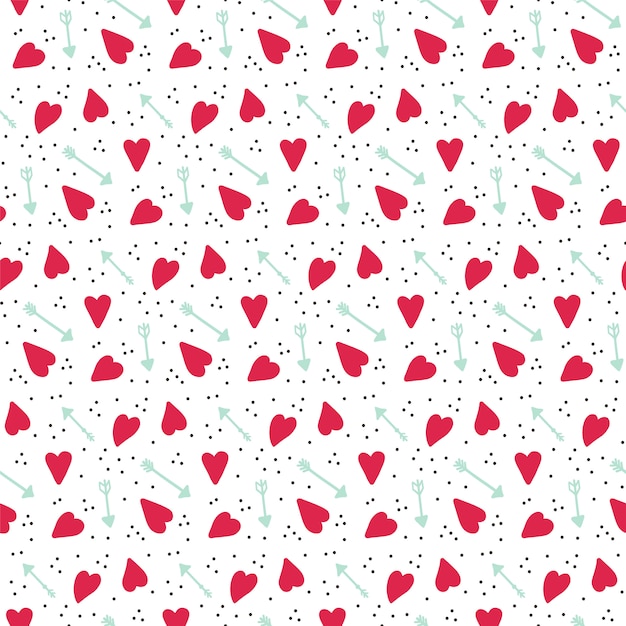Modelo inconsútil romántico del vector con los corazones y las flechas.