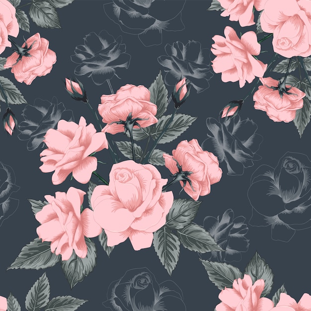 Modelo inconsútil Rose florece el fondo abstracto de la vendimia.