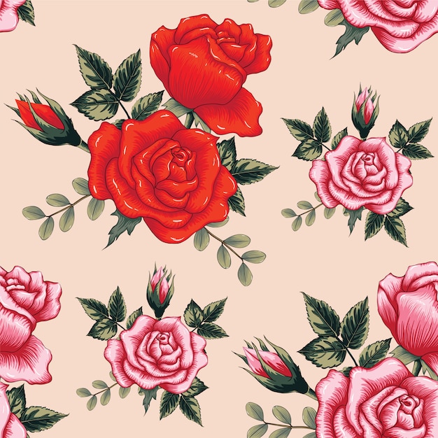 El modelo inconsútil Rose roja florece el fondo.