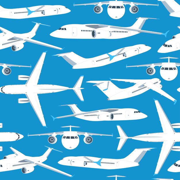 Modelo inconsútil del vector del aeroplano. Fondo para papel tapiz, envoltura, embalaje y telón de fondo.