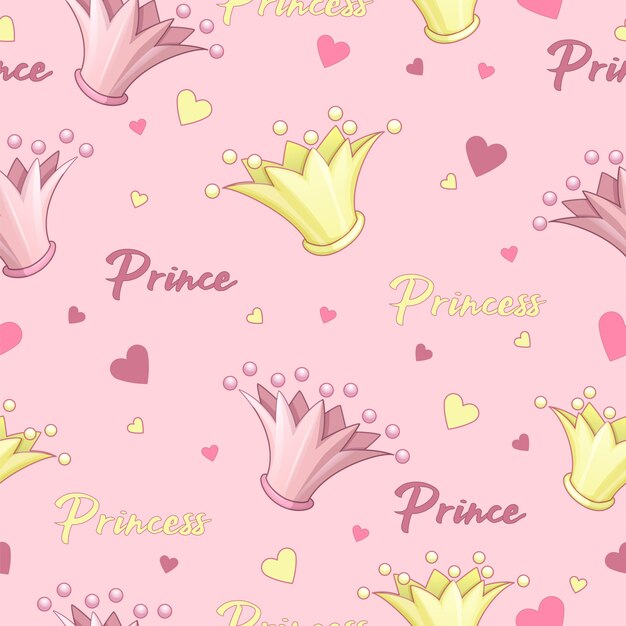 Modelo inconsútil del vector para el príncipe y la princesa. Corona rosa, oro