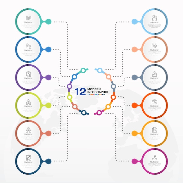 Vector modelo de infografía de círculo moderno con 11 pasos e iconos de negocios para la presentación