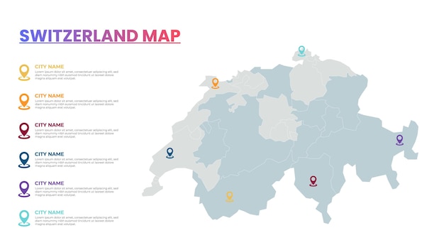 Modelo de infografía de mapa moderno de Suiza Mapa infográfico detallado de Suiza Ciudad popular