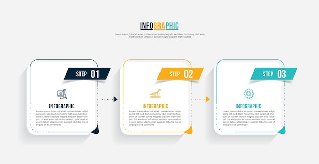 Modelo de infografía moderna de negocios de tres pasos de vector