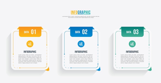 Modelo de infografía moderna de negocios de tres pasos de vector