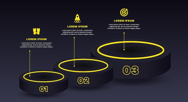 Modelo de infografía moderna para presentaciones de negocios proceso paso a paso con números bloques de texto