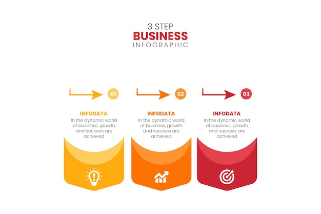 Modelo de infografía de negocios concepto de flecha con ilustración vectorial de 3 pasos