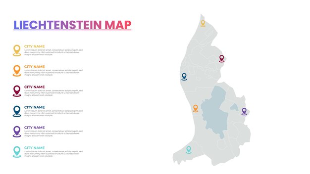 Modelo infográfico de mapa moderno de Liechtenstein Mapa infográfico detallado de la ciudad popular de Liechtenstein