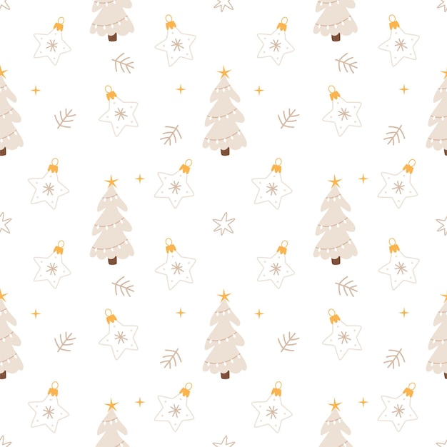Modelo de invierno de Navidad de Año Nuevo con árboles de Navidad y decoraciones navideñas sobre un fondo blancoAdequado para embalaje papel de envoltura papel tapiz textiles tela ropa de cama