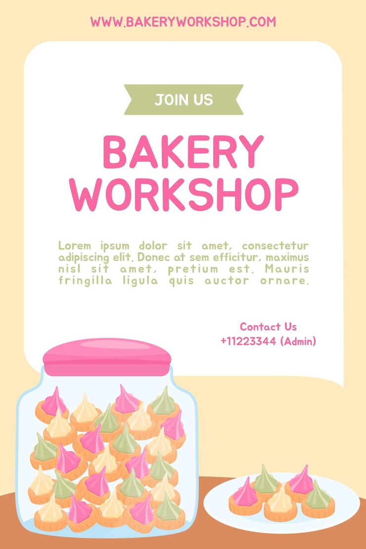 Modelo de invitación al taller de las galletas de helado de la panadería