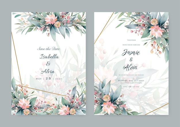 Modelo de invitación de boda vintage con flor de rosa