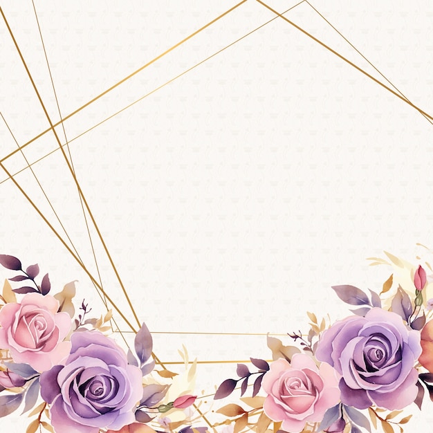 Modelo de invitación de fondo moderno de color rosa y púrpura con flores y flores