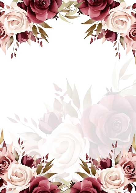 Modelo de invitación de fondo moderno rojo, rosa y blanco con flores y flores