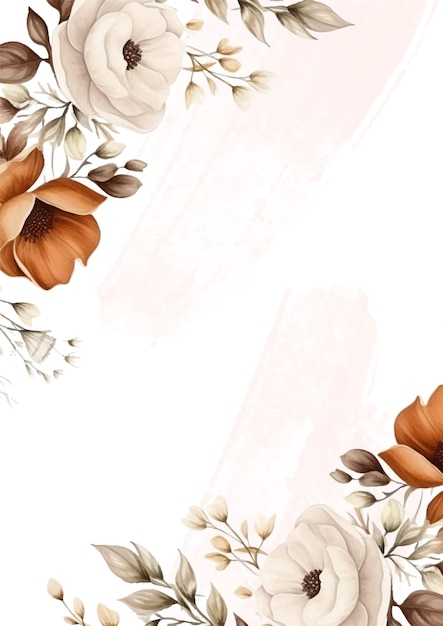 Modelo de invitación de fondo moderno rústico blanco marrón y beige con floral y flor