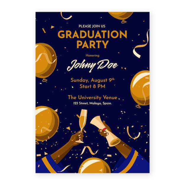Modelo de invitación a la graduación dibujado a mano
