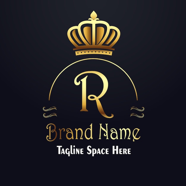 Modelo de logo letra R coroa real realeza