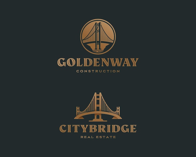 Modelo de logotipo de arquitectura de puentes curvos modernos y profesionales de lujo para la empresa