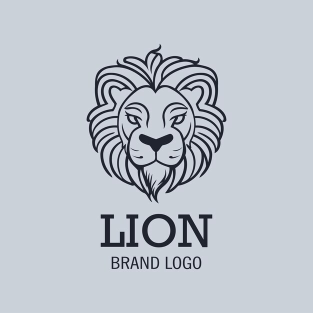 Modelo de logotipo de cabeza de león mínimo lindo Arte de la línea Logotipo de icono de león animal aislado