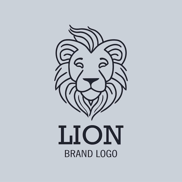 Modelo de logotipo de cabeza de león mínimo lindo Arte de la línea Logotipo de icono de león animal aislado