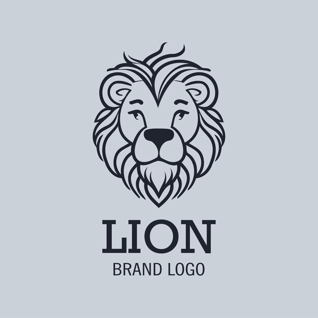 Modelo de logotipo de cabeza de león mínimo lindo Arte de la línea Logotipo de icono de león animal aislado