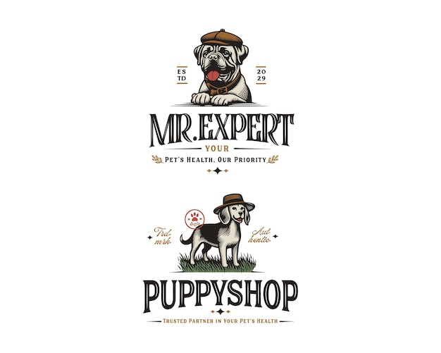 Modelo de logotipo clásico de cuidado de la clínica de salud para perros y tienda de mascotas