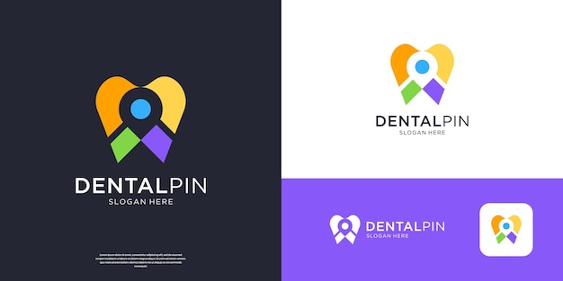 Modelo de logotipo colorido para cuidado dental con diseño de logotipo de ubicación de alfiler de punto abstracto