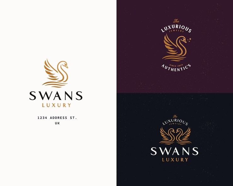 Vector modelo de logotipo estético de cisne de lujo real para negocios de alimentos