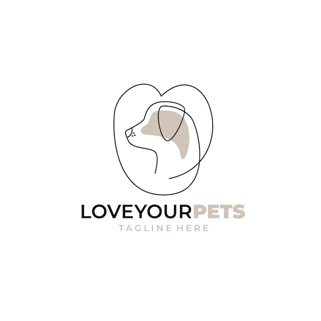 Modelo de logotipo de icona de perro con contorno de línea monolínica minimalista Ilustración vectorial de animales