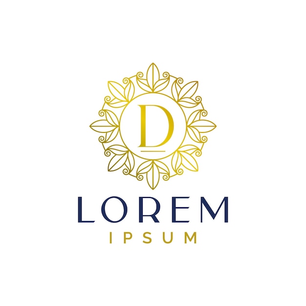 Modelo de logotipo de la letra D de decoración floral de círculo de lujo