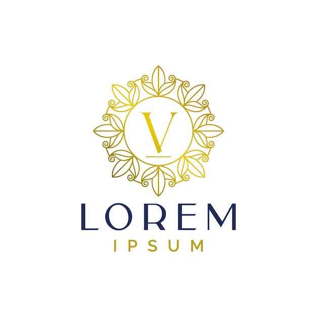 Modelo de logotipo de la letra V decorativa floral del círculo de lujo