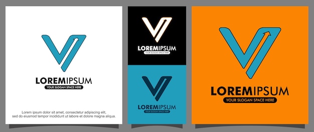 Modelo de logotipo moderno con la letra V y la flecha hacia arriba