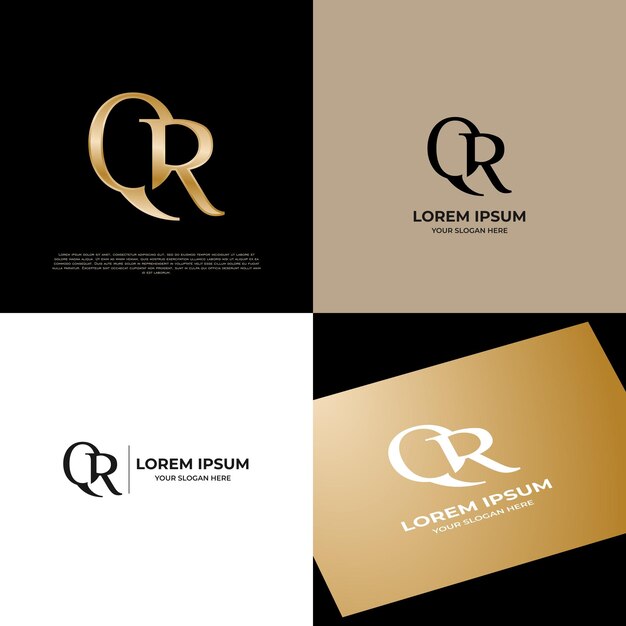 Vector modelo de logotipo de oro del emblema de tipografía moderna inicial de qr para empresas