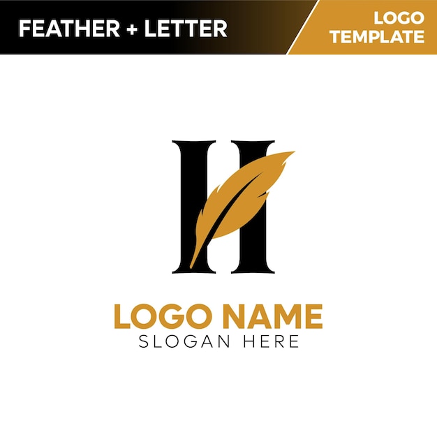 Modelo de logotipo de pluma elegante y letra H