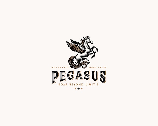 Un modelo de logotipo único de lujo con alas de unicornio Pegasus para una empresa de negocios