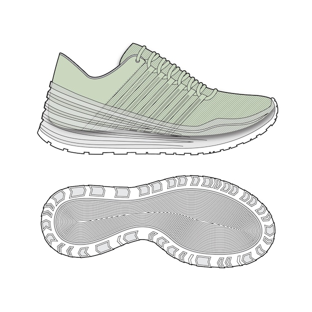 Modelo de maqueta vectorial de dibujo plano de zapatos deportivos para hombres