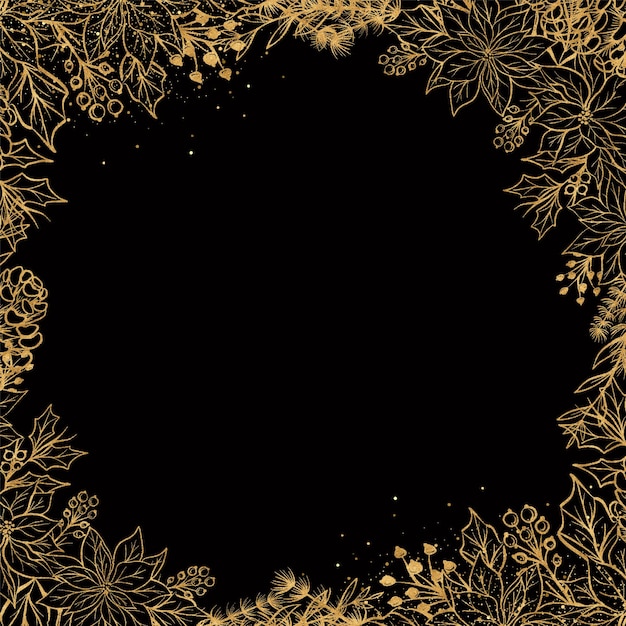 Modelo de marco floral clásico minimalista y dibujado de oro elegante