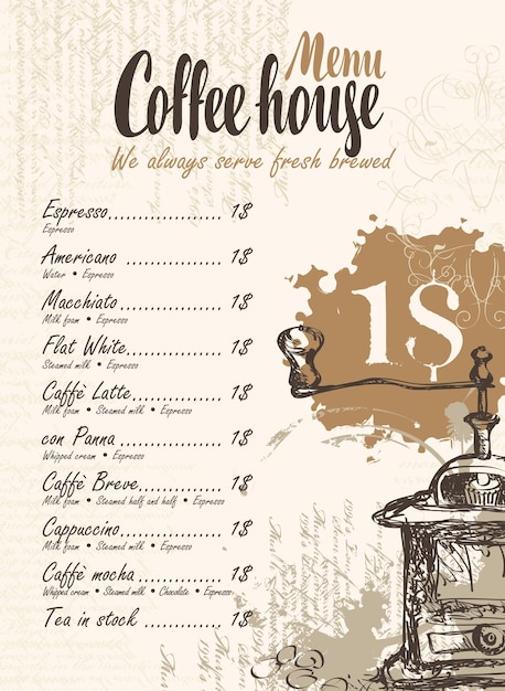 Modelo de menú para una cafetería