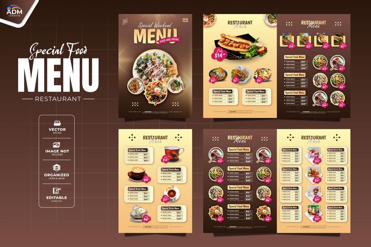 Vector modelo de menú de comida moderna para un restaurante o cafetería