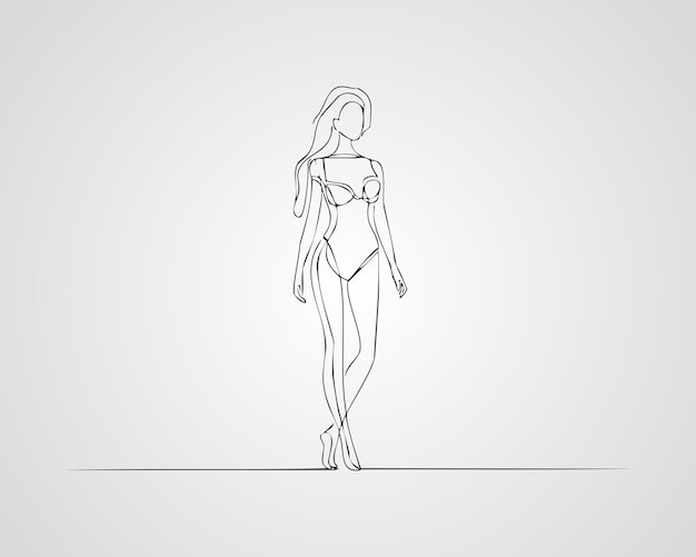 Modelo de moda femenino minimalista Ilustración de esquema Una línea de arte mujer ilustración