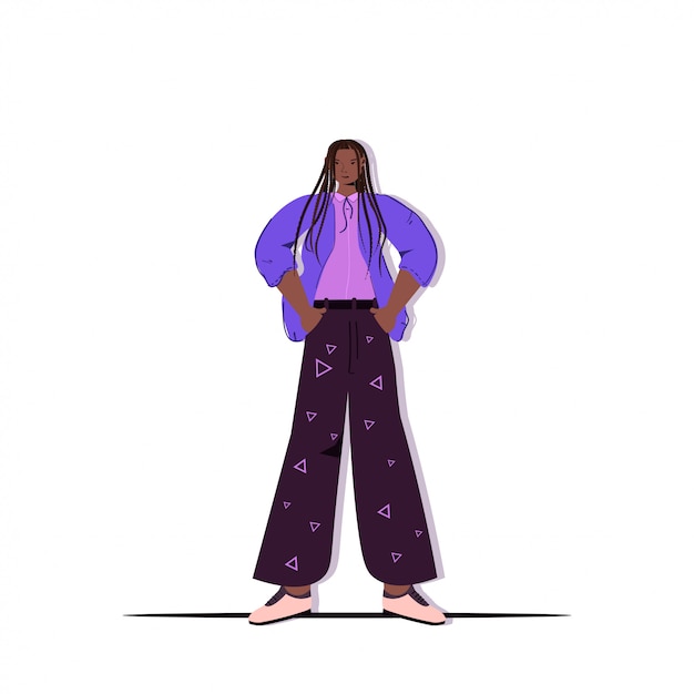 Modelo de moda mujer posando en ropa casual de moda personaje de dibujos animados femenino pose permanente de longitud completa