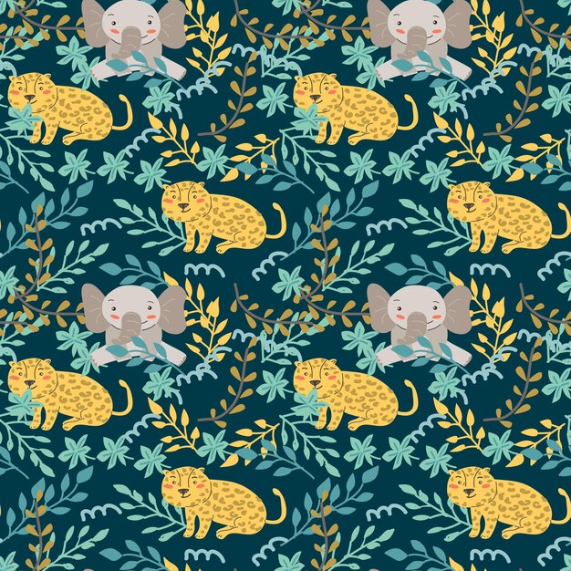 Modelo de moda para niños con animales bebés Animales de safari africanos con estampado de plantas