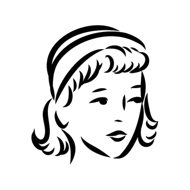 Modelo de moda retro en blanco y negro en estilo boceto ilustración vectorial dibujada a mano
