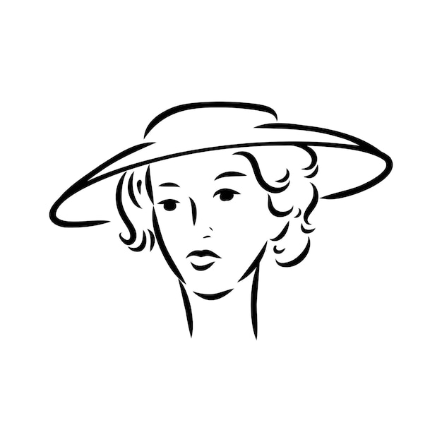 Modelo de moda retro en blanco y negro en estilo boceto ilustración vectorial dibujada a mano