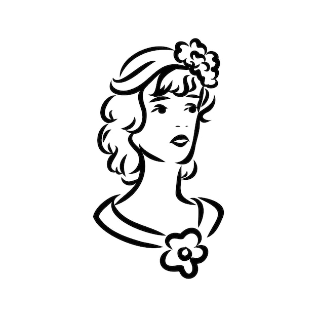 Modelo de moda retro en blanco y negro en estilo boceto ilustración vectorial dibujada a mano
