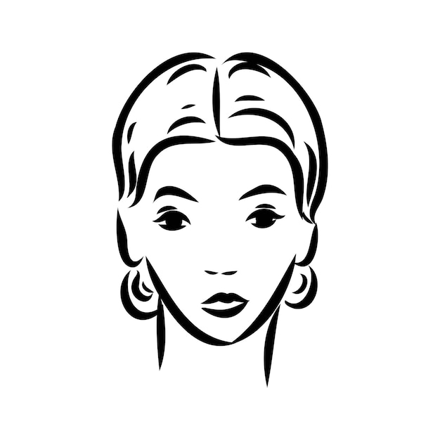 Modelo de moda retro en blanco y negro en estilo boceto ilustración vectorial dibujada a mano